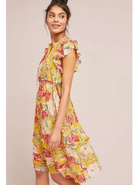dolan Dresses & Skirts - Anthropologie Dolan Left Coast Collection Ellory Floral Silk Ruffle Midi Dress